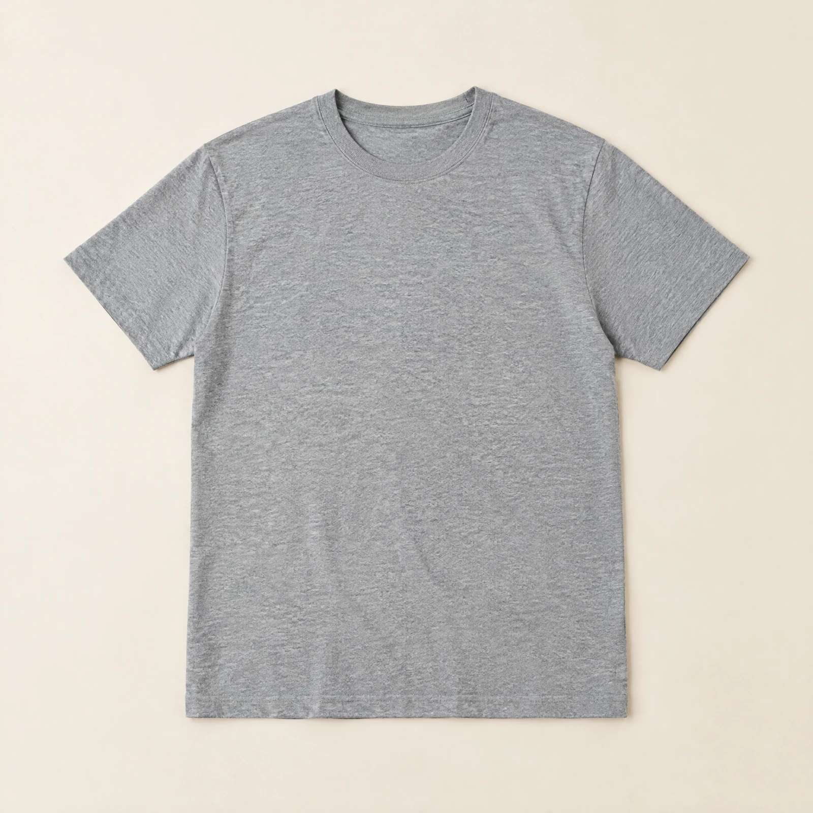 Heather grey men's short-sleeve crew neck t-shirt laid flat