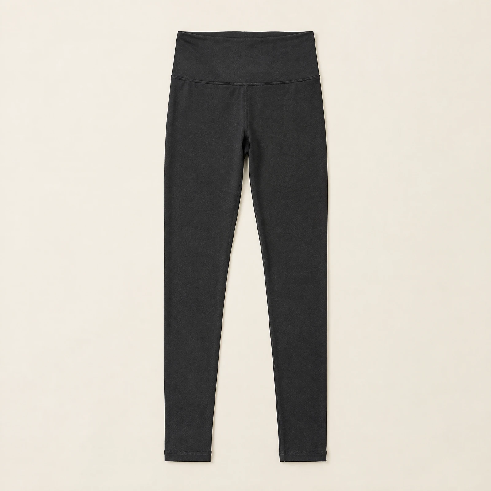 Charcoal black women's high-waist leggings laid flat